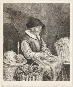 Coclers, L B, Stara kobieta maczająca fasolę (1780, Rijksmuseum Amsterdam) autorstwa Louis Bernard Coclers