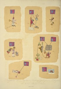 Fragmenty hieroglifów azteckich z Kodeksu Telleriano-Remensis, ilustracja z „Widoki Kordylierów i pomników ludów tubylczych Ameryki” autorstwa Alexandra von Humboldta i Aime Bonplanda