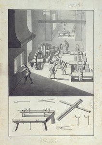 Produkcja armat, rysunek do "Description des Arts et Métiers", autorstwa L. Simonneau, który zainspirował Diderota do napisania Encyclopédie