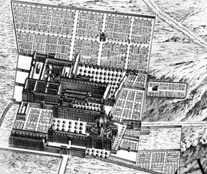 Szpital La Salpêtrière, szczegół z planu Paryża, znany jako Plan de Turgot, grawerowany przez Claude