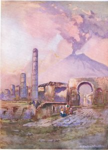 Pompeje: Wezuwiusz w oddali, z Hutchinsons Picturesque Europe wydane przez Hutchinson & Son, c.1930 autorstwa Louis Burleigh Bruhl