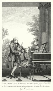 Leopold Mozart grający muzykę z córką Marianne i synem Wolfgangiem (grafika) autorstwa Louis Carrogis (after) Carmontelle