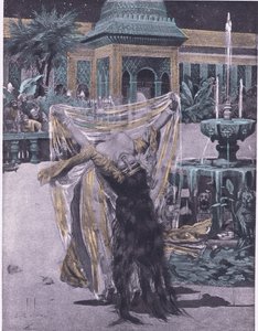 Soldan tańczy córkę Babilonu, ilustracja z Dekameronu Boccaccio wydanego przez Towarzystwo Nawarry, lata 30. (lito) autorstwa Louis Chalon