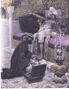 Córka króla Tunisu, ilustracja z Dekameronu Boccaccio wydana przez Towarzystwo Nawarry, lata 30. (lito)