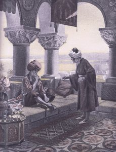 Trzy pierścienie, ilustracja z Dekameronu Boccaccio opublikowanego przez Towarzystwo Nawarry, lata 30. (lit.)
