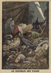 Rodzina zabita w nalocie bombowym niemieckiego Zeppelina, I wojna światowa, 1916 (kolor lito) autorstwa Louis Charles (after) Bombled