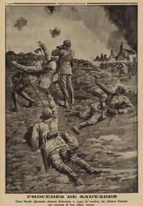 Dwóch rannych żołnierzy niemieckich strzelających do francuskich oficerów, którzy pomogli im schronić się na tyłach, I wojna światowa autorstwa Louis Charles (after) Bombled