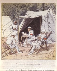 Francuscy korespondenci wojenni na Madagaskarze w czasie jego aneksji przez Francję 1895-96 (litografia kolorowa) autorstwa Louis Charles Bombled