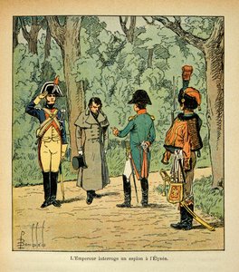 Ilustracja autorstwa Bombled Louisa (1862-1927) z książki „Memoriał św. Heleny” hrabiego Emmanuela de Las Cases (1766-1842): Cesarz Napoleon przesłuchuje szpiega w Pałacu Elizejskim, kolekcja prywatna autorstwa Louis Charles Bombled