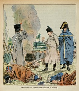 Ilustracja Bombled Louis (1862-1927) z książki „Memoriał św. Heleny” hrabiego Emmanuela de Las Cases (1766-1842): Napoleon podczas biwaku je chleb żołnierzy, kolekcja prywatna autorstwa Louis Charles Bombled
