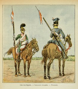 Ilustracja Bombled Louis (1862-1927) z książki „Memoriał św. Heleny” hrabiego Emmanuela de Las Cases (1766-1842): Lekkie konie gwardii: francuski i polski lansjer, kolekcja prywatna autorstwa Louis Charles Bombled