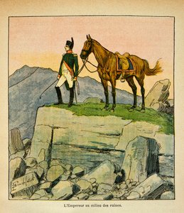 Ilustracja Bombled Louis (1862-1927) z książki „Memoriał św. Heleny” hrabiego Emmanuela de Las Cases (1766-1842): Cesarz Napoleon w środku ruin, kolekcja prywatna autorstwa Louis Charles Bombled