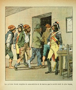 Ilustracja autorstwa Bombled Louis (1862-1927) z książki „Memoriał św. Heleny” hrabiego Emmanuela de Las Cases (1766-1842): Podczas rewolucji francuskiej więzienia były wypełnione, kolekcja prywatna autorstwa Louis Charles Bombled