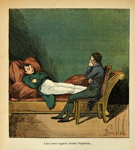 Ilustracja Bombled Louis (1862-1927) z książki „Memoriał św. Heleny” hrabiego Emmanuela de Las Cases (1766-1842): Las Cases patrzy na śpiącego Napoleona, kolekcja prywatna autorstwa Louis Charles Bombled