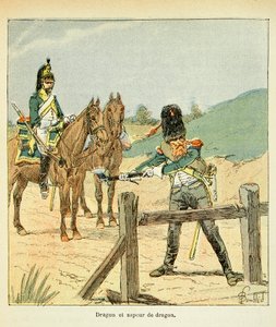 Ilustracja Bombled Louis (1862-1927) z książki „Memoriał św. Heleny” hrabiego Emmanuela de Las Cases (1766-1842): French Armee: Dragon and Dragon Saper, Private Collection autorstwa Louis Charles Bombled