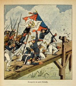 Ilustracja Bombled Louis (1862-1927) z książki „The memorial se Sainte Helene” hrabiego Emmanuela de Las Cases (1766-1842): Bonaparte na moście Arcole, kolekcja prywatna autorstwa Louis Charles Bombled
