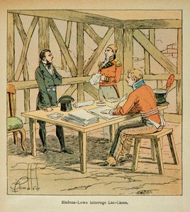 Ilustracja zbombardowanego Louisa (1862-1927) z hrabiego Emmanuel de Las Cases (1766-1842): Gubernator Hudson Lowe (1769-1844) kwestionuje Las Cases, kolekcja prywatna autorstwa Louis Charles Bombled