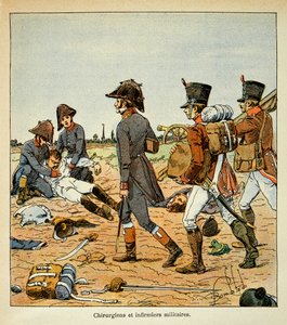 Ilustracja zbombardowanego Louisa (1862-1927) z książki „Memoriał św. Heleny” hrabiego Emmanuela de Las Cases (1766-1842): Portret chirurgów wojskowych i pielęgniarek Wielkiej Armii, kolekcja prywatna autorstwa Louis Charles Bombled