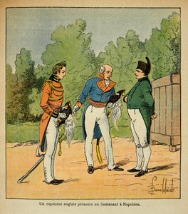 Ilustracja zbombardowanego Ludwika (1862-1927) z książki „Memoriał św. Heleny” hrabiego Emmanuela de Las Cases (1766-1842): Do św. Heleny, angielskiego kapitana podarowanego cesarzowi Napoleonowi, porucznikowi, kolekcja prywatna autorstwa Louis Charles Bombled
