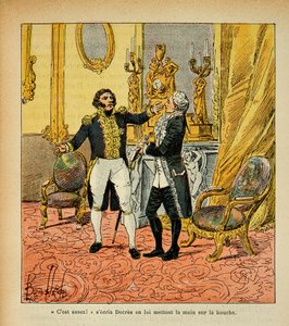 Ilustracja zbombardowanego Louisa (1862-1927) z książki „Memoriał św. Heleny” hrabiego Emmanuela de Las Cases (1766-1842): Talleyrand (1754-1838) w obliczu dekretów Denisa (1761-1820) Kolekcja prywatna autorstwa Louis Charles Bombled