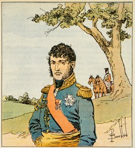 Ilustracja zbombardowanego Louisa (1862-1927) z książki „Memoriał św. Heleny” hrabiego Emmanuela de Las Cases (1766-1842): Portret marszałka Jean de Dieu Soult (1769-1851), księcia Dalmacji, szeregowiec Kolekcja autorstwa Louis Charles Bombled