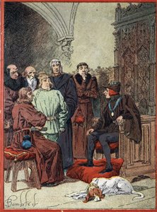 Król Francji Ludwik XII (1462-1515) przyjmowanie mieszczan paryskich w parloir aux bourgeois, pierwszy ratusz Paryża w dniu 26.11.1514 (król Francji Ludwik XII przyjmuje w „”Parlor of Burgess””, pierwszy ratusz Paryża przedstawiciele