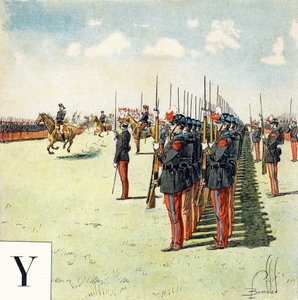 Litera Y: uczniowie szkoły wojskowej Saint Cyr (Saint-Cyr), „Je serai soldat”( Będę żołnierzem) - Alfabet wojskowy autorstwa Louis Charles Bombled