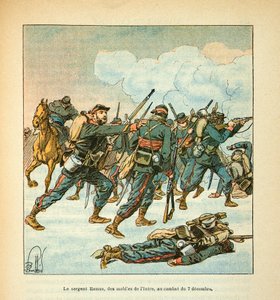 Armee nad Loarą Eugene Sergeant, znany jako Grenest, zilustrowany przez Louisa Bombleda (1862-1927) (Wojna francusko-niemiecka; kampania 1870-1871): sierżant Ramus z telefonu komórkowego Isere w bitwie 7 grudnia autorstwa Louis Charles Bombled