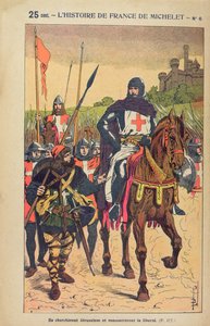 Wyjazd na wyprawy krzyżowe, ilustracja z „Histoire de France” Julesa Micheleta (1798-1874) ok. 1900 autorstwa Louis Charles Bombled