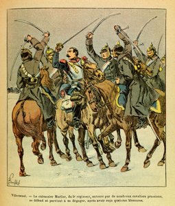 Wschodni Armee Eugeniusza Sierżant, znany jako Grenest, zilustrowany przez Louisa Bombleda (1862-1927) (Wojna francusko-niemiecka; kampania 1870-1871): Podczas bitwy pod Villersexel pancernik Marlier z 5 pułku otoczony przez Prusaków , zarządzany autorstwa Louis Charles Bombled