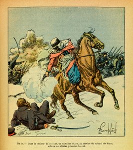Wschodni Armee Eugeniusza Sierżant, znany jako Grenest, zilustrowany przez Louisa Bombleda (1862-1927) (Wojna francusko-niemiecka; kampania 1870-1871): styczeń 1871, czarny jeździec w służbie pułkownika De Vezeta kończy pruski oficer ranny, Kolekcja Pa autorstwa Louis Charles Bombled
