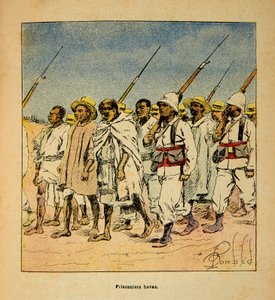 Wojna na Madagaskarze – anegdotyczna historia francuskich ekspedycji 1885-1895 Henri Galli dit Galllichet (1854-1922), ilustracja Louis Bombled (1862-1927): Więźniowie Hovas w 1895, kolekcja prywatna autorstwa Louis Charles Bombled