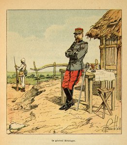 Wojna na Madagaskarze-Anegdota historii francuskich ekspedycji 1885-1895 Henri Galli dit Galllichet (1854-1922), ilustracja Louis Bombled (1862-1927): Portret generała Metzingera na Madagaskarze w 1895, kolekcja prywatna autorstwa Louis Charles Bombled