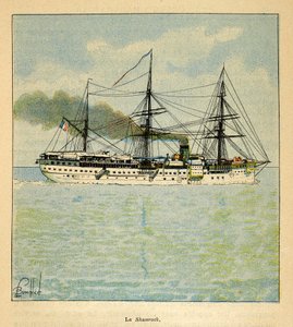 Wojna na Madagaskarze – anegdotyczna historia francuskich ekspedycji z lat 1885-1895 Henri Galli dit Galllichet (1854-1922), zilustrowana przez Louisa Bombleda (1862-1927): Statek szpitalny „Shamrock” w drodze na Madagaskar, kolekcja prywatna autorstwa Louis Charles Bombled
