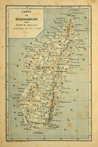 Wojna na Madagaskarze – anegdotyczna historia francuskich ekspedycji z lat 1885-1895 Henri Galli dit Galllichet (1854-1922), ilustrowana przez Louisa Bombleda (1862-1927): Mapa Madagaskaru, kolekcja prywatna autorstwa Louis Charles Bombled
