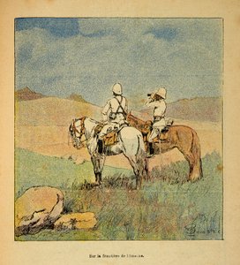 The War in Madagascar-Anecdotal History of the French Expeditions of 1885-1895 autorstwa Henri Galli dit Galllichet (1854-1922), ilustrowana przez Louis Bombled (1862-1927): Wojsko podczas rekonesansu na granicy Imerne i Madagaskaru w 1895 roku, kolekcja p autorstwa Louis Charles Bombled