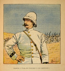 Wojna na Madagaskarze-Anegdota Historia francuskich ekspedycji 1885-1895 Henri Galli dit Galllichet (1854-1922), ilustracja Louis Bombled (1862-1927): Portret generała De Torcy (1844-1918), szefa sztabu Oddziału Ekspedycyjnego w Madag autorstwa Louis Charles Bombled