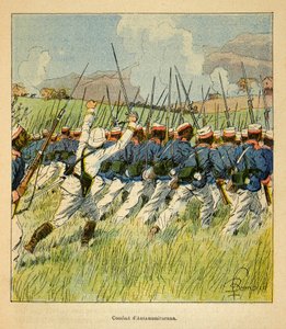 Wojna na Madagaskarze-Anegdota Historia francuskich ekspedycji 1885-1895 Henri Galli dit Galllichet (1854-1922), ilustracja Louis Bombled (1862-1927): wojska francuskie podczas bitew pod Antanamitaraną w 1895 r., zbiory prywatne autorstwa Louis Charles Bombled