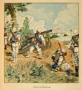 Wojna na Madagaskarze-Anegdotyczna historia francuskich ekspedycji 1885-1895 Henri Galli dit Galllichet (1854-1922), ilustracja Louis Bombled (1862-1927): Obrona Carasaotry w 1895, zbiory prywatne