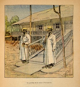 Wojna na Madagaskarze – anegdotyczna historia francuskich ekspedycji z lat 1885-1895 Henri Galli dit Galllichet (1854-1922), ilustracja Louis Bombled (1862-1927): Pawilon królowej Ranavalony w Tananarive w 1895 roku, kolekcja prywatna autorstwa Louis Charles Bombled