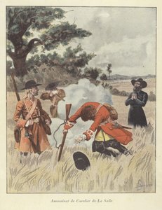 Zabójstwo Rene-Robert Cavelier de la Salle, 1687 autorstwa Louis Charles Bombled
