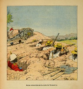 Wojna na Madagaskarze-Anegdotyczna historia francuskich wypraw z lat 1885-1895 Henri Galli dit Galllichet (1854-1922), zilustrowana przez Louisa Bombleda (1862-1927): Okopy trupy Hovas na drodze do Tannarive w 1895 roku, zbiory prywatne autorstwa Louis Charles Bombled