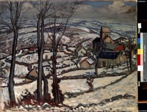 Wioska w Morvan pod śniegiem. Malarstwo Louisa Charlota (1878-1951) autorstwa Louis Charlot