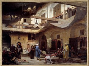 Bazar dywanów w Chan-Chabil w Kairze w 1866 r. Obraz Louis Claude Mouchot (1830-1891)