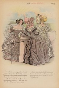 Moda francuska: 1838, Louis-Philippe (kolorowa litografia)