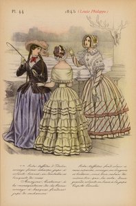 Francuska moda: 1845, Louis-Philippe (kolorowa litografia)