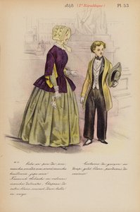 Moda francuska: 1848, 2e Republique (kolorowa litografia) autorstwa Louis Colas