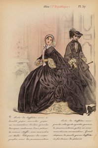Francuska moda: 1850, 2e Republique (kolorowa litografia)