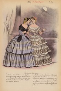 Moda francuska: 1852, 2e Republique (kolorowa litografia)