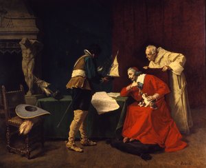 Richelieu studiuje plany ataku na oblężenie La Rochelle autorstwa Louis Debras